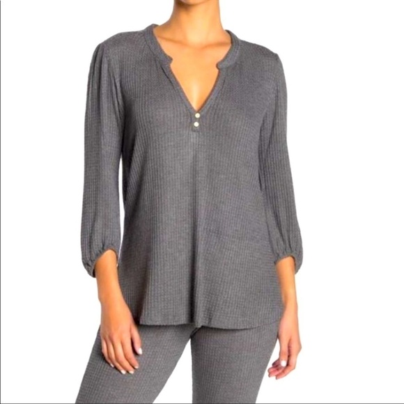 Eberjey Ula Peasant Waffle Weave Long Sleeve Top - Picture 1 of 10